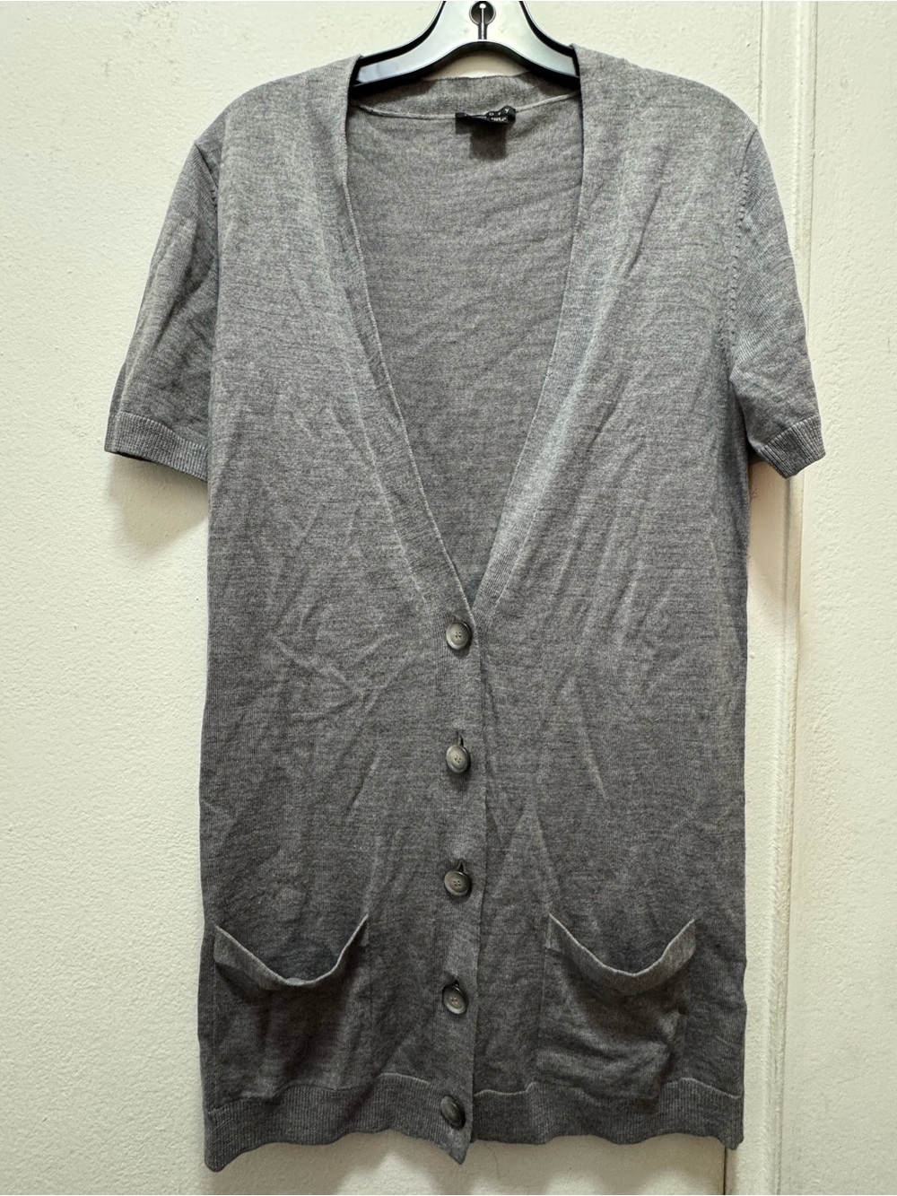 Theory Women’s Gray Short-Sleeve Button Long Cardigan